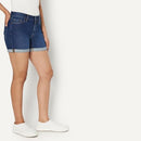 AMAZON ESSENTIALS WOMEN'S SLIM-FIT MID-RISE 4" JEAN SHORT DARK WASH SIZE 8 - Brand New