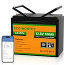 ECO-WORTHY 12V 100AH LIFEPO4 LITHIUM BATTERY WITH BLUETOOTH - BLACK/ORANGE - Like New