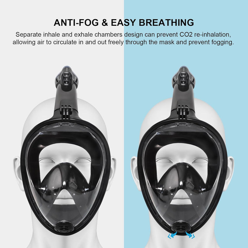 UNIGEAR SNORKEL MASK FULL FACE - SIZE: MEN L/XL - BLACK/BLUE - Like New