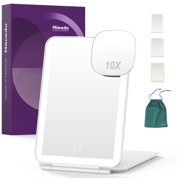 MOCADO LED FOLDABLE TRAVEL MAKEUP MIRROR - WHITE - Like New