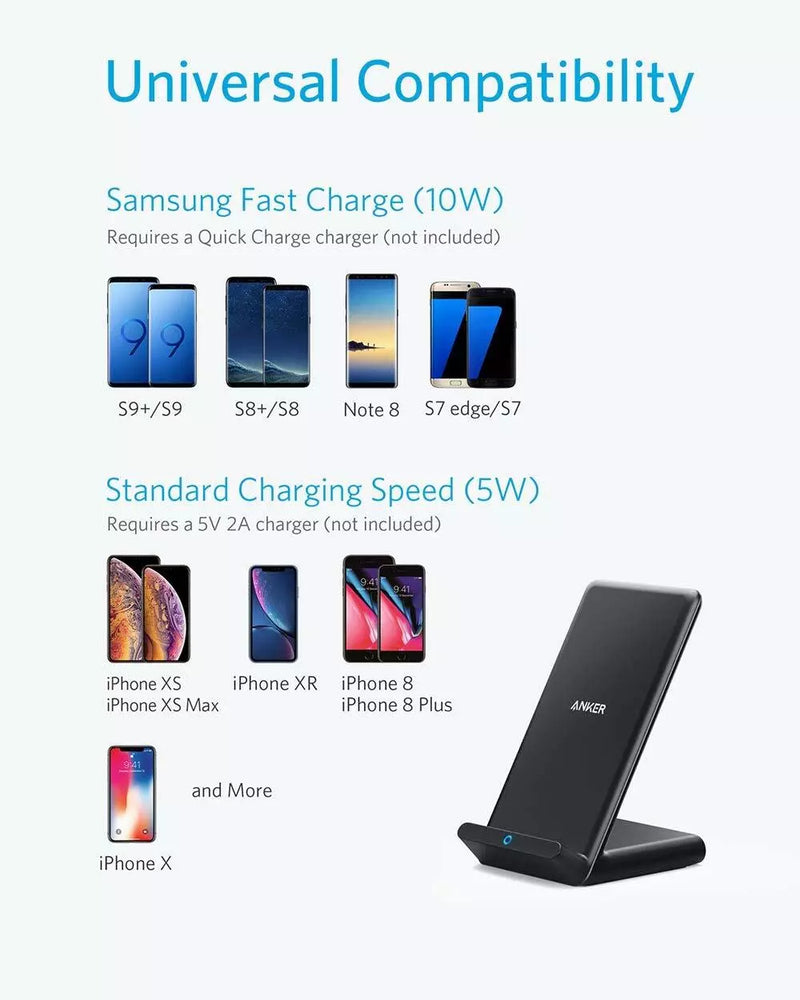 ANKER FAST WIRELESS CHARGER 10W CHARGING STAND QI-CERTIFIED IPHONE - BLACK Like New