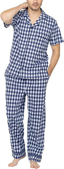 PJG-M4348 PajamaGram Pajamas Men Set Mens Sleepwear Short Sleeve Blue Gingham XL - Brand New