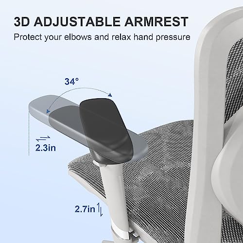 SIHOO M57 ERGONOMIC OFFICE CHAIR WITH 3 WAY ARMRESTS LUMBAR LIGHT GREY M57-M114 - Like New