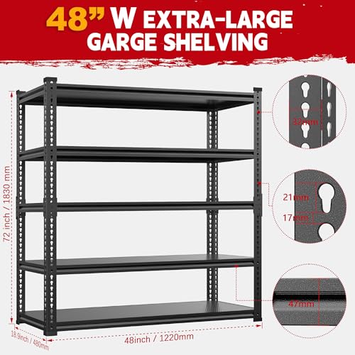 LAUXERY HEAVY DUTY GARAGE SHELVING BOLTLESS STORAGE RACK 72" H X 48" W X 18.9" D - Like New