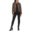 COLE HAAN WOMEN DIAMOND QUILTED SLEEVE SHIRT COLLAR LEATHER COAT XL - STONE - Brand New