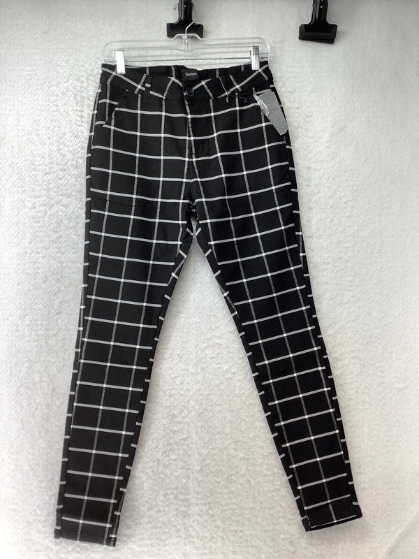 GINGTTO MEN'S SKINNY FIT PLAID PANTS - SIZE: MEN 32 - BLACK AND WHITE PLAID - Brand New