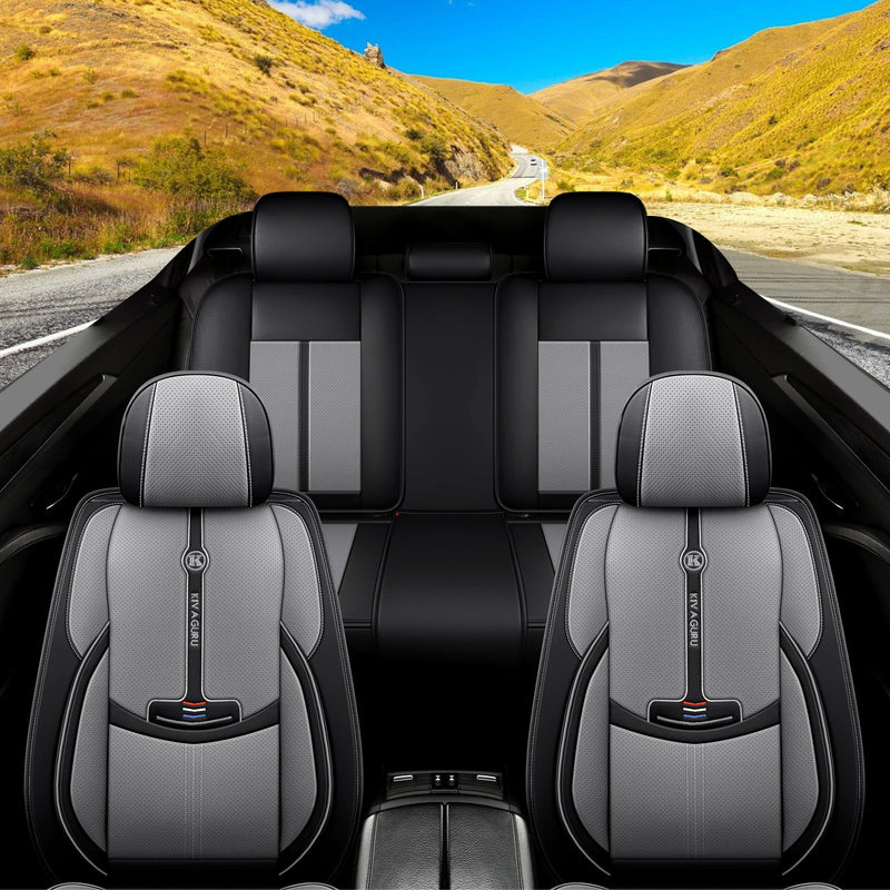 KIVAGURU CAR SEAT LEATHERETTE AUTOMOTIVE VEHICLE CUSHION COVER - BLACK GRAY - Like New