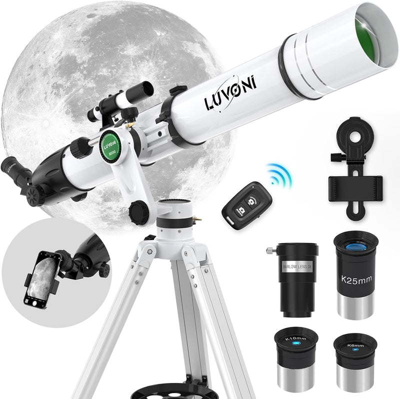 LUVONI 90mm Aperture 900mm Telescopes with Fine-tuning AZ Tripod - White Like New