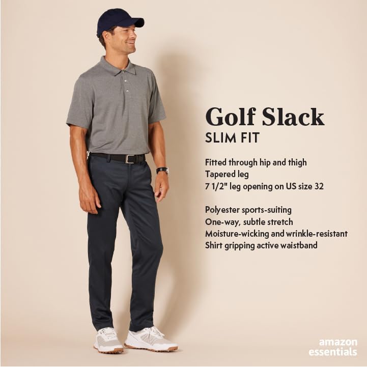 AMAZON ESSENTIALS MEN'S SLIM-FIT STRETCH GOLF PANT - SIZE: MEN 29x28 BLACK - Brand New