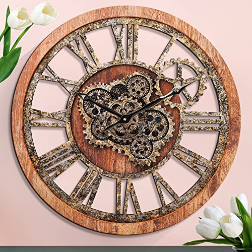 HOIBAI LARGE WALL CLOCK 24 INCH CLOCKS FOR LIVING ROOM DECOR - STEAMPUNK BROWN - Like New
