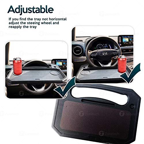 ZONE TECH STEERING WHEEL TRAY DESK - MULTI-FUNCTIONAL BLACK PORTABLE VEHICLE - Like New