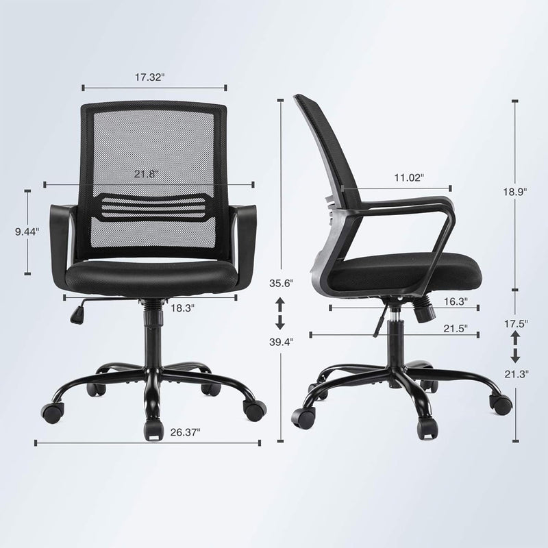 SMUG SMUGDESK ERGONOMIC MID BACK BREATHABLE MESH SWIVEL DESK CHAIR - BLACK Like New