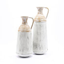 LuxenHöme Distressed Off White Brown Rustic Metal Vases Set of 2 B0BFKH4KFP - Brand New
