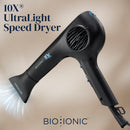 BIO IONIC 10X ULTRALIGHT SPEED IONIC HAIR DRYER 874822004436 - BLACK Like New