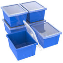 Storex 4 Gallon Storage Bin Lid Plastic Organizer 6 Pack Box (61412U06C) Blue - Brand New