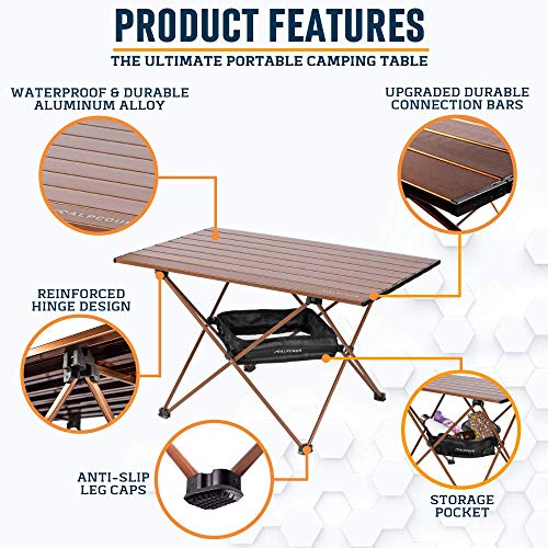 ALPCOUR PORTABLE CAMPING TABLE – SIDE TABLE IN A BAG - MEDIUM - COFFEE - Like New