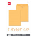 Office Depot Brand Clasp Envelopes 11 1/2x14 1/2 Brown 100 Count - Brand New