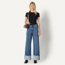 AMAZON ESSENTIALS HIGH-RISE WIDE LEG CUFFED JEAN-WOMEN 12-MEDIUM BLUE VINTAGE - Brand New