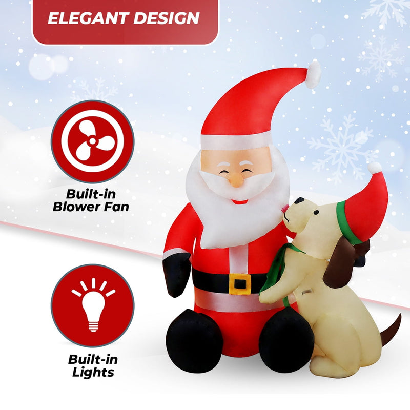 TOP TREASURES 5 FT CHRISTMAS INFLATABLE SANTA CLAUS AND DOG  CHRISTMAS - SANTA - Like New