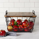 Gourmet Basics Madam Metal Stacking Nesting Basket Acacia Wood Lid - Black - Brand New