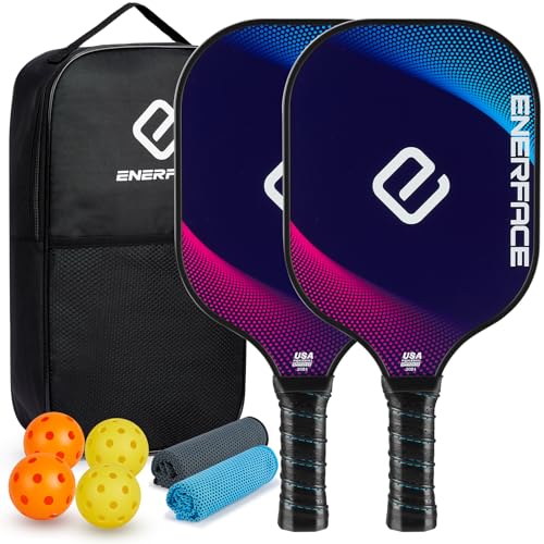Pickleball Paddles Set, Fiberglass Pickleball Balls Towels Enerface - 2 Pack - Like New