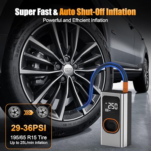 LOSTSOUL TIRE INFLATOR PORTABLE AIR COMPRESSOR 2X FASTER CQB006 - SILVER/BLACK - Like New