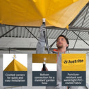 JUSTRITE 5FT X 5FT CEILING LEAK DIVERTER TARP WITH HOSE CONNECTION - YELLOW - Like New