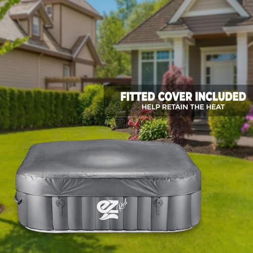 SereneLife Outdoor Portable Hot Tub 73''x73'' 6-Person Square Inflatable - Grey - Like New