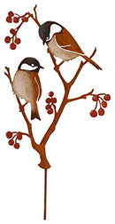 Chickadees & Berries Garden Stake Garden Art Flower Pot Decor Hand Painted - Brand New