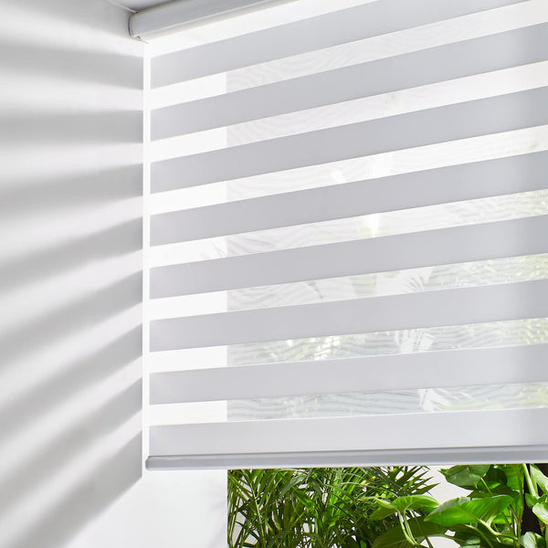 PERSILUX CORDLESS ZEBRA BLINDS ROLLER SHADES (17" W X 47" H, WHITE) - Like New