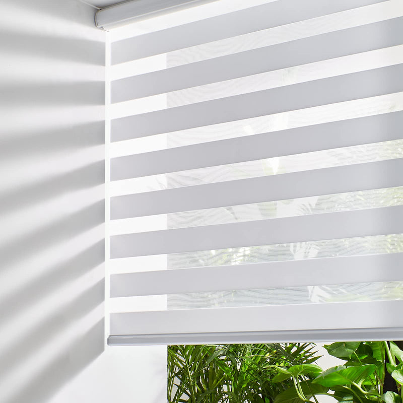 PERSILUX CORDLESS ZEBRA BLINDS ROLLER SHADES (17" W X 47" H, WHITE) - Like New