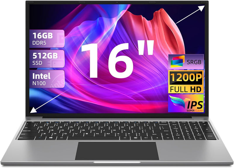 Jumper Laptops 16" 1920x1200 Quad Core CPU N100 16GB DDR5 512GB SSD S5MAX - Gray - Like New