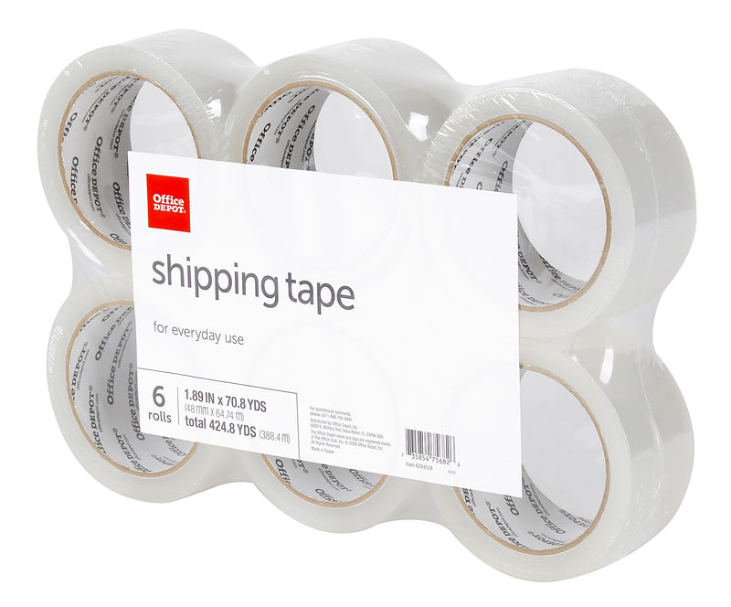 OFFICE DEPOT® BRAND SHIPPING PACKING TAPE 1.89" X 70.8 YD, CLEAR PACK OF 6 ROLLS - Brand New