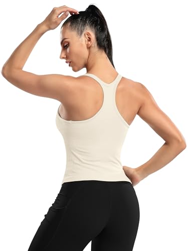 ATTRACO WOMEN RIBBED WORKOUT CROP TOPS WITH BUILT IN BRA TIGHT FIT - SIZE MEDIUM - Like New