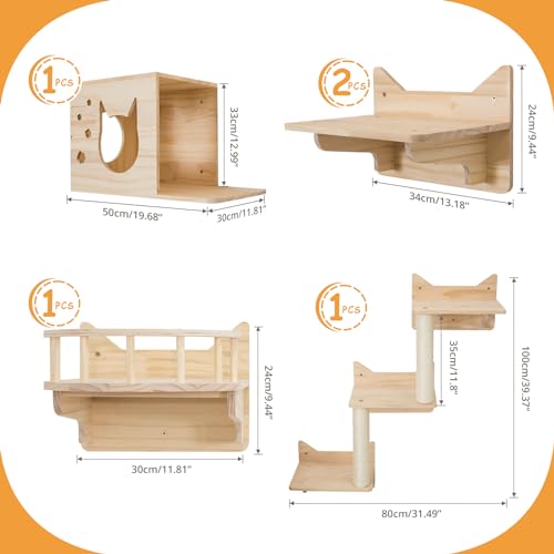 MIUZMORE CAT WALL FURNITURE, 5-PIECE CAT WALL SHELVES, CAT WALL HOUSE MPJ-01 - Brand New