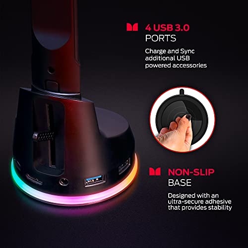 Monster Dual Gaming Headset Stand with 4 USB 3.0 Ports, and RGB LED Effects Like New