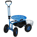 Sunnydaze Garden Cart Garden Stool on Wheels Rolling Gardening Seat - Blue - Like New