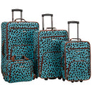 ROCKLAND JUNGLE SOFTSIDE UPRIGHT LUGGAGE 4-PIECE SET 14/29/24/28 - BLUE LEOPARD - Like New