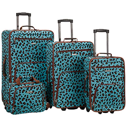 ROCKLAND JUNGLE SOFTSIDE UPRIGHT LUGGAGE 4-PIECE SET 14/29/24/28 - BLUE LEOPARD - Like New