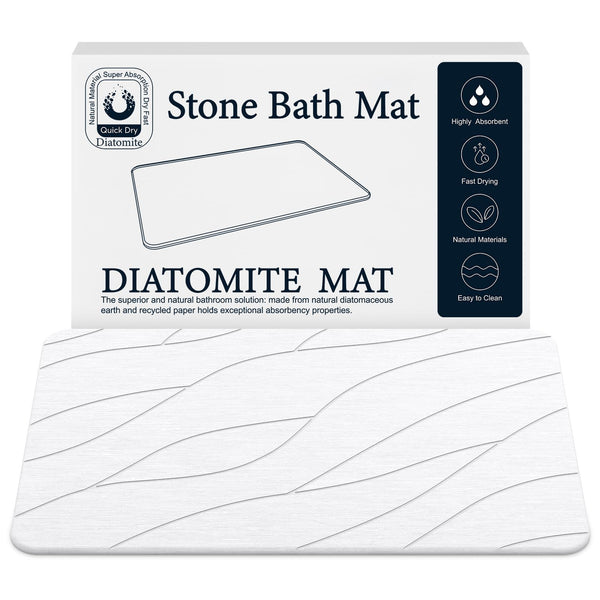 CLOSEFRIEND DIATOMACEOUS EARTH STONE BATH MAT SUPER ABSORBENT - WHITE - Brand New
