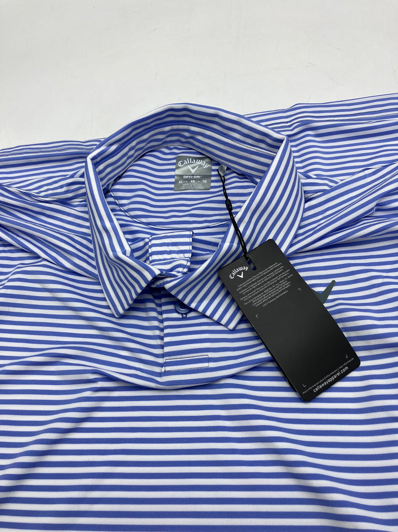 CALLAWAY MEN'S SURPRISE POLO - SIZE: MEN XL - LIGHT BLUE AND WHITE STRIPES - Brand New