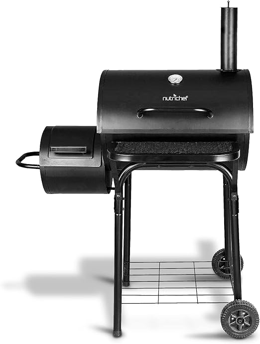 NutriChef Kitchen Charcoal Grill Offset Smoker Portable SLCSG20 - Black Like New