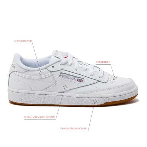 REEBOK CLUB C 85 WOMEN - SIZE: 8 (AU/UK W5.5) (EU W38.5)- WHITE/LIGHT GREY/GUM - Like New