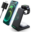 LABJOB 3 IN 1 WIRELESS CHARGING STATION FOR IPHONE, WATCH, AIRPODS T3 - BLACK - Like New