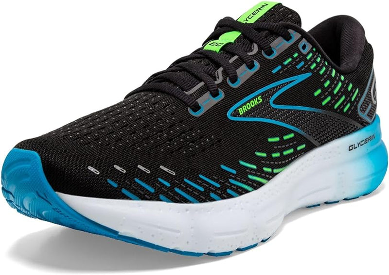 BROOKS MEN'S GLYCERIN 20 NEUTRAL RUNNING SHOE BLACK/HAWAIIAN OCEAN/GREEN -SIZE 7 - Like New