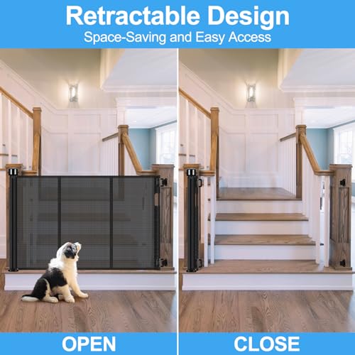 CHEEGLU REINFORCED RETRACTABLE DOG GATE FOR STAIRS 55" BABY GATE - BLACK Like New