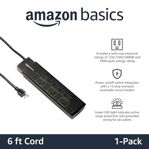 AMAZON BASICS 8-OUTLET POWER STRIP SURGE PROTECTOR 4,500 JOULE - 12FT CORD - Like New