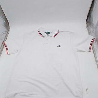 TIGER WOLF MEN'S THREE BUTTON POLO - SIZE: MEN M - WHITE/BLACK/RED - Like New