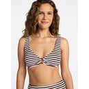 TIME AND TRU CRINKLE PLUNGE RING FRONT BIKINI TOP, SIZE L,CHOCOLATE WHITE STRIPE - Brand New