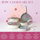 PARIS HILTON EPIC NONSTICK POTS AND PANS SET 12-PIECE PZW02-P002 - CREAM - Like New